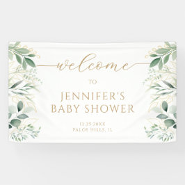 Greenery Löv Guld Baby Shower Välkomstbanderoll