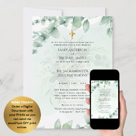 Greenery Löv katolsk Nuptial Mass Bröllop Inbjudningar