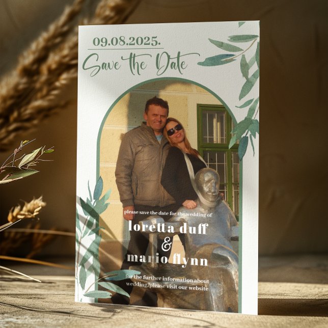 Greenery Löv Photo Arch Spara datumet Inbjudningar (Skapare uppladdad)