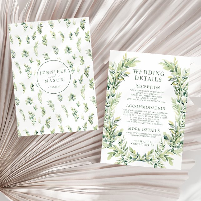Greenery löv wandeboho bröllop-informationskort tilläggskort (Skapare uppladdad)