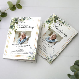 Greenery Lövs Photo Memorial Funeral Programs Kort