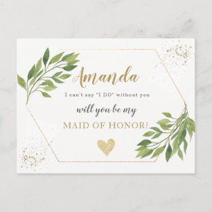 Greenery Maid of honor eller BRIDESMAID frieri Inbjudan Vykort