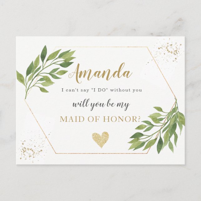 Greenery Maid of honor eller BRIDESMAID frieri Inbjudan Vykort (Framsida)