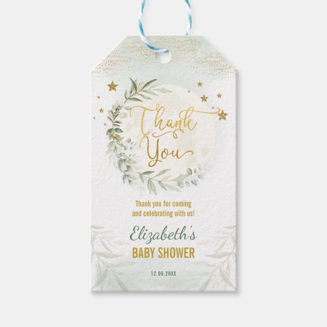 Greenery Måne Twinkle Little Star Shower Favors fa Presentetikett (Framsidan)