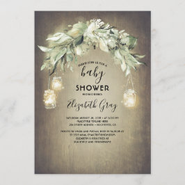 Greenery Mason Burk Ljus Rustic Baby Shower Inbjudningar