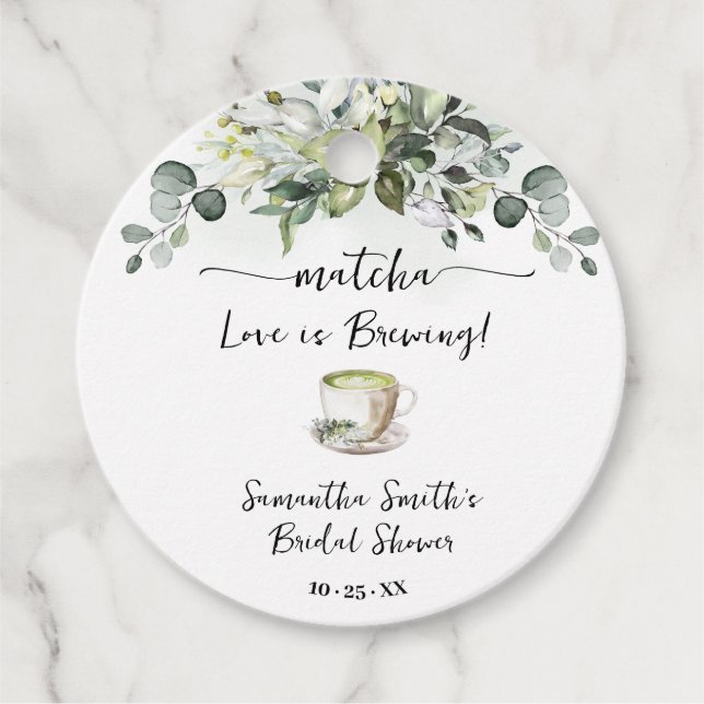 Greenery Matcha Kärlek bryggs Bröllopsdusch Gåvor Etiketter (Framsida)