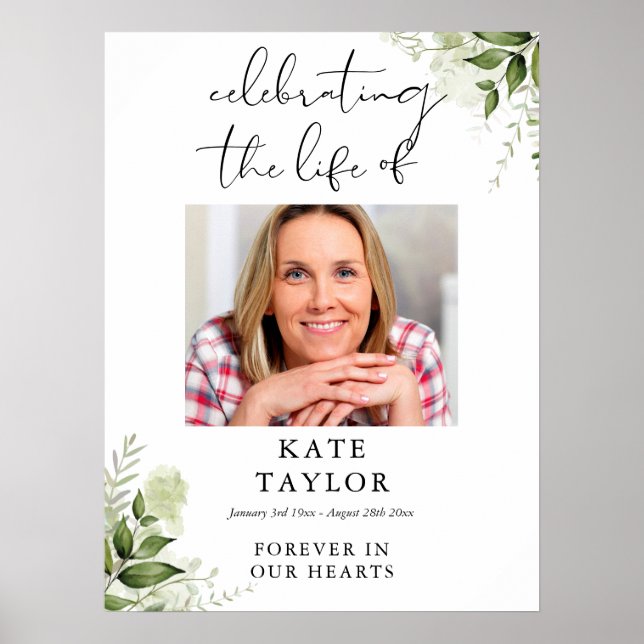 Greenery Memorial Celebration Of Life Photo Poster (Framsidan)