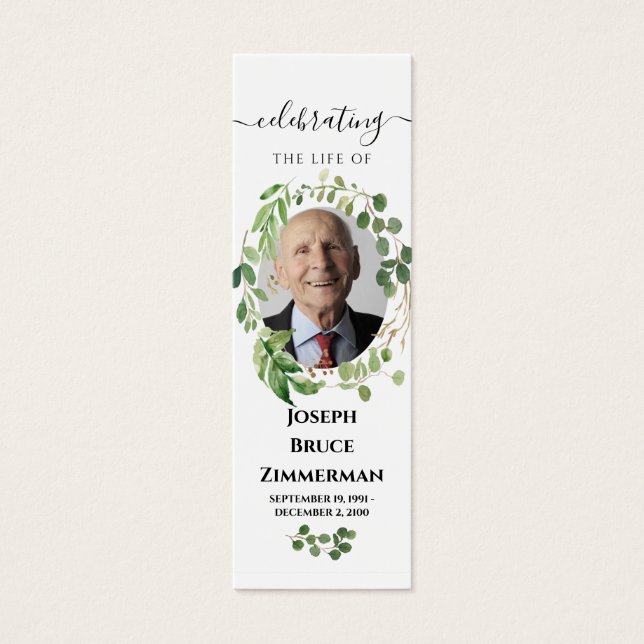 Greenery Memorial Dikt Prayer Funeral Bookmark Litet Visitkort (Framsidan)