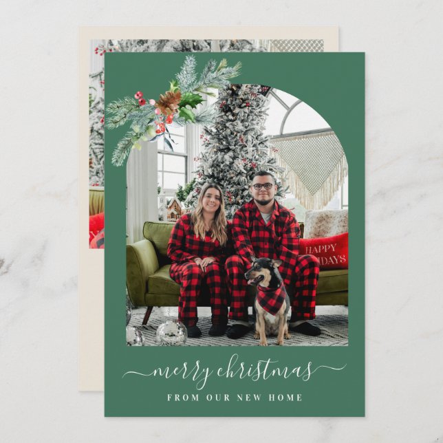 Greenery merry christmas photo moving announcement julkort (Fram/baksida)