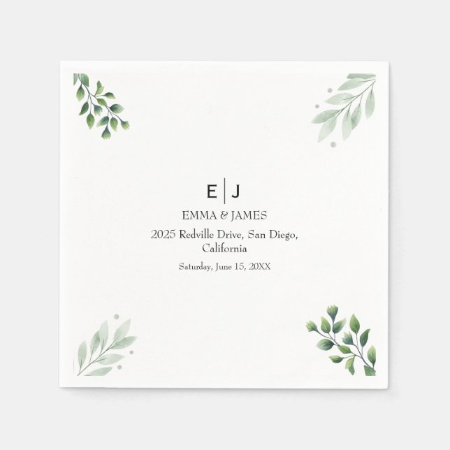 Greenery Minimal Chic Bröllop Napkins Pappersservett (Framsidan)