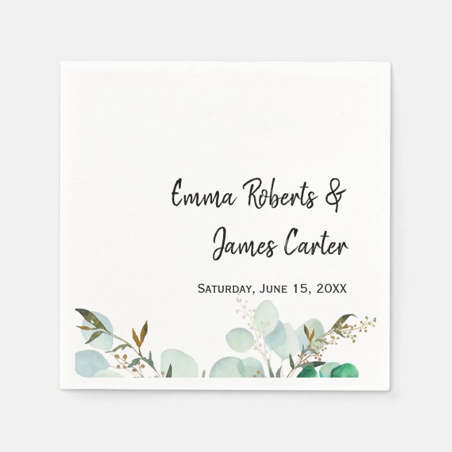 Greenery Minimalist Script Wedding Napkins Pappersservett (Framsidan)