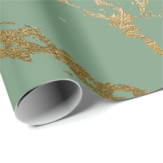 Greenery Mint Sage Guld Marble Shiny Glam Presentpapper (Rullad Hörn)