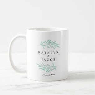 Greenery Mint Watercolor Bröllop Anpassningsbar Kaffemugg