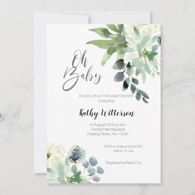 Greenery Modern Baby Shower-inbjudan Boy Inbjudningar (Framsida)