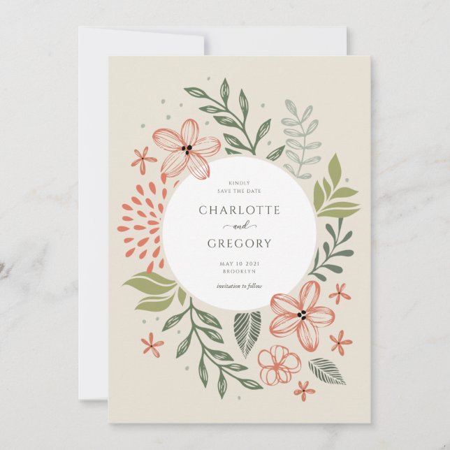 Greenery Modern Bröllop spara datum Inbjudningar (Framsida)