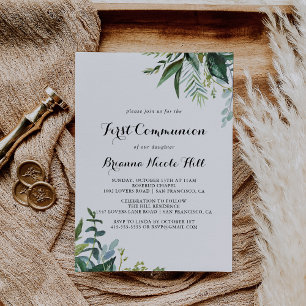 Greenery Modern Calligraphy First Communion Inbjudningar