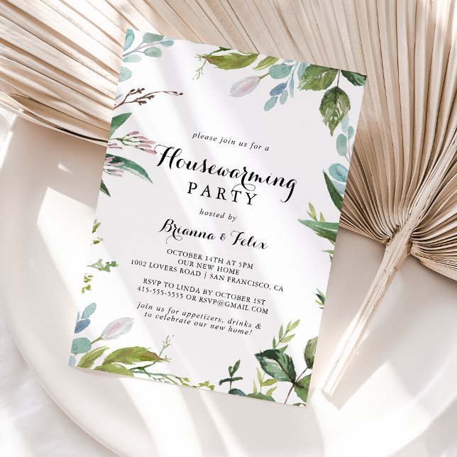 Greenery Modern Calligraphy Houseuppvärmning Party Inbjudningar (Skapare uppladdad)