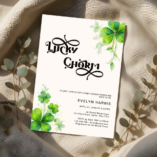 Greenery Modern Lucky Charm Baby Shower Inbjudningar