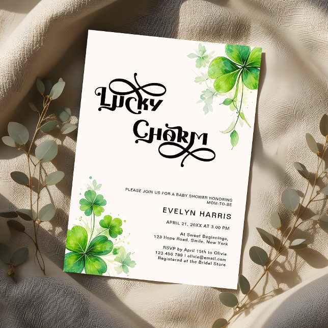 Greenery Modern Lucky Charm Baby Shower Inbjudningar (Skapare uppladdad)