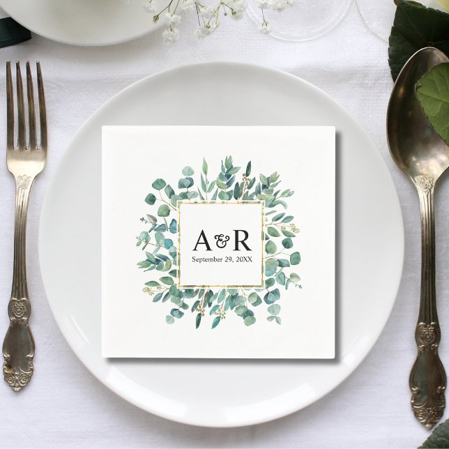 Greenery Modern Monogram - minimalistisk Bröllop Pappersservett (Skapare uppladdad)