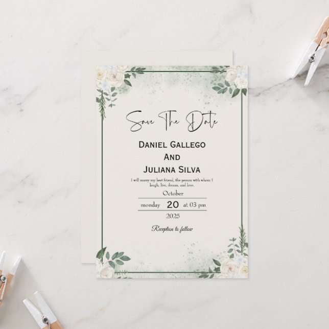 Greenery Modern Save The Date Invitation Inbjudningar (Fram/Back In Situ)