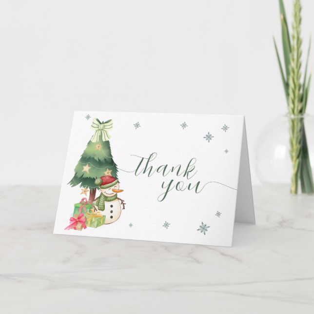 Greenery Modern Winter Snowman Baby Shower Tack Kort (Framsida)