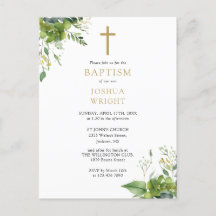 Greenery Monogram Baptism Christening-inbjudan