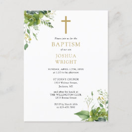Greenery Monogram Baptism Christening-inbjudan Vykort