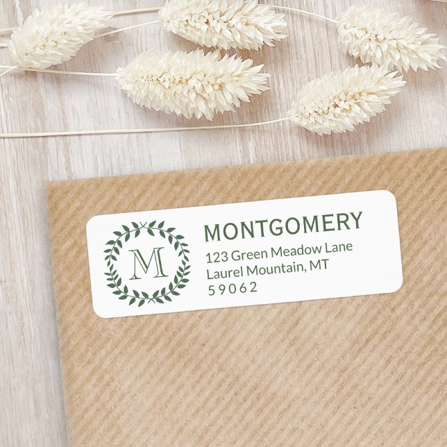 Greenery Monogram Rustic Land Returadress Returadress Etikett (Skapare uppladdad)