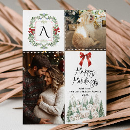 Greenery Monogram Vapensköld Bow Glad helg 2 Photo Julkort