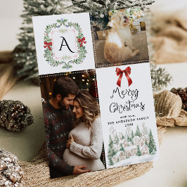 Greenery Monogram Vapensköld Bow God jul Photo Julkort