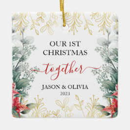 Greenery Monoline Flower Första julen tillsammans Julgransprydnad Keramik