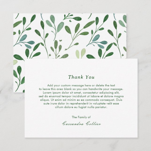 Greenery Mönster Modern Funeral Tack Kort (Fram/baksida)