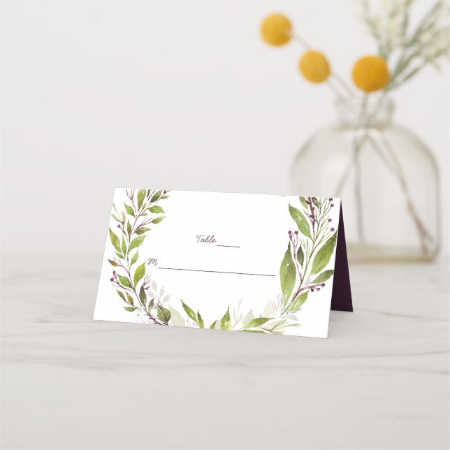 Greenery Mörk Plum Mauve Berries Place Cards Placeringskort (Framsida)