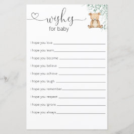 Greenery Nalle Baby Shower Önskemål för Baby