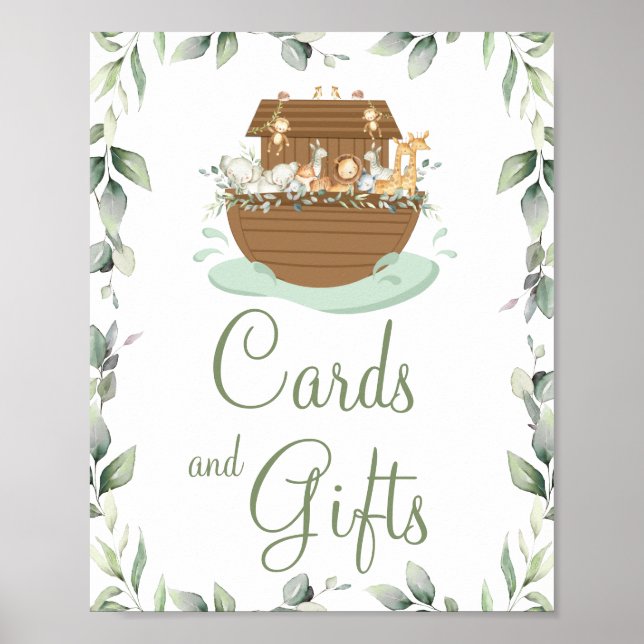 Greenery Noahs Ark Baby Shower Baptism Cards Gift Poster (Framsidan)