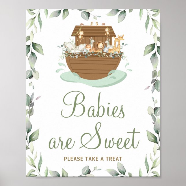 Greenery Noahs Ark Baby Shower Spädbarn Sweet Trea Poster (Framsidan)