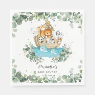 Greenery Noah's Ark Cute Animals Baby Birthday Pappersservett