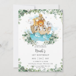 Greenery Noah's Ark Gender Neutral Födelsedagsfest Inbjudningar