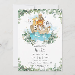 Greenery Noah's Ark Gender Neutral Födelsedagsfest Inbjudningar