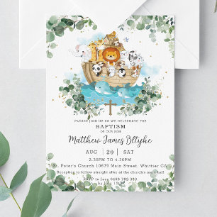 Greenery Noahs Ark Neutralt Baptism Christening Inbjudningar