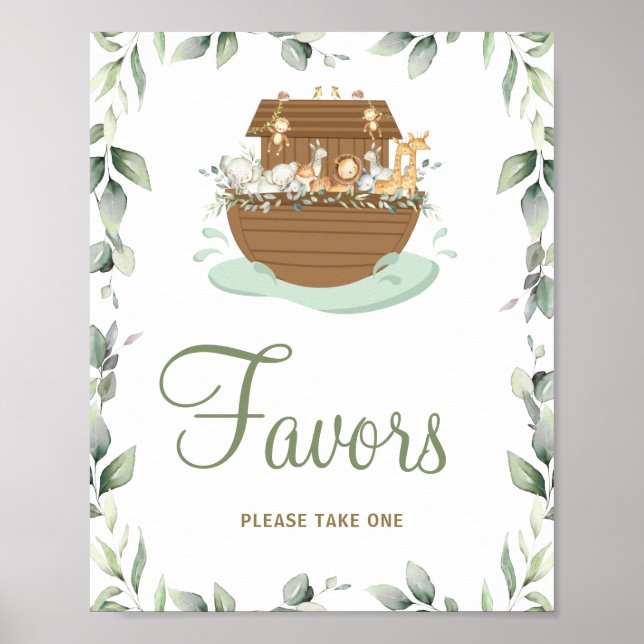 Greenery Noahs babyskor från Ark, födelsedagsfavor Poster (Framsidan)