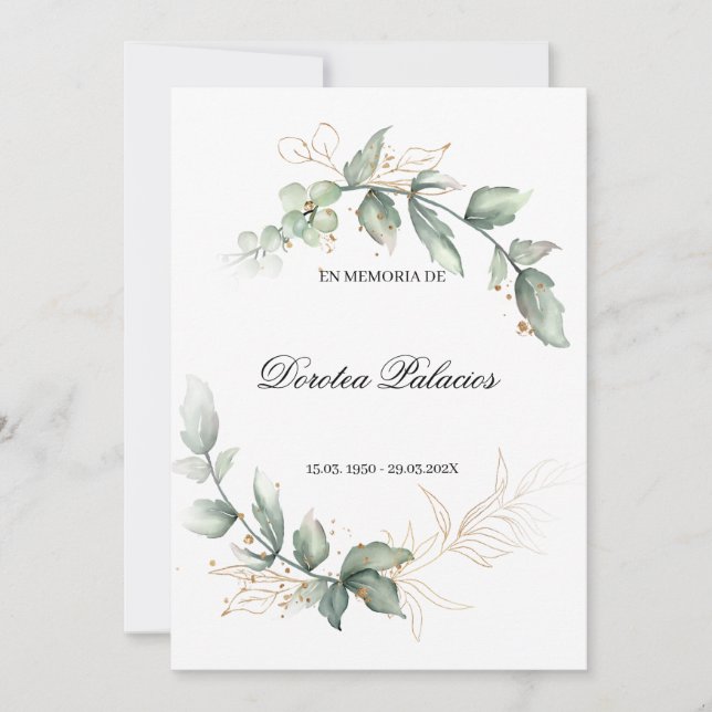 Greenery obituary spansk inbjudan (Framsida)