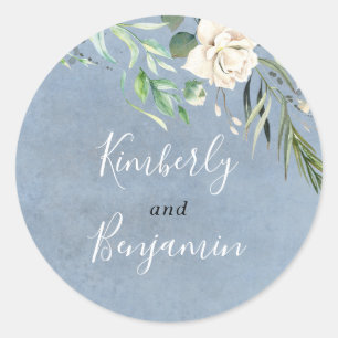 Greenery och Dusty Blue Elegant bröllop Runt Klistermärke