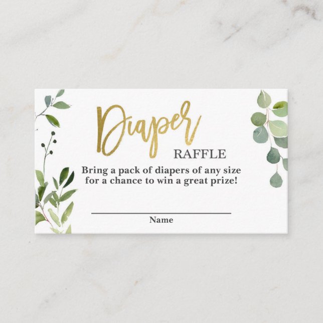 Greenery och guld Diaper Raffle Tilläggskort (Framsida)