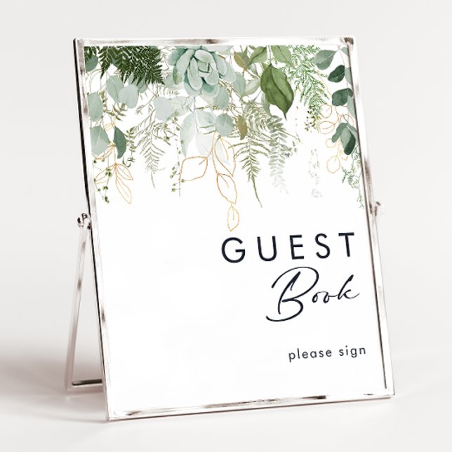 Greenery och Guld Löv Guest Bok-signalen Poster (Skapare uppladdad)