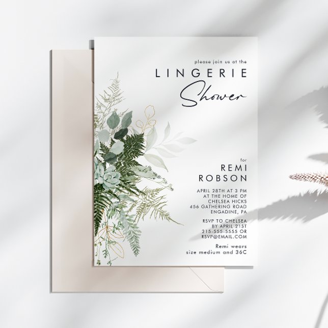 Greenery och Guld Löv Lingerie Shower Inbjudningar (Skapare uppladdad)