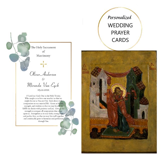 Greenery och Guld ortodox Bröllop Prayer Card Placeringskort (Skapare uppladdad)