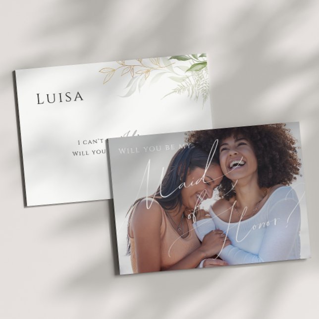 Greenery och Guld Photo Maid of honor Card Inbjudningar (Skapare uppladdad)
