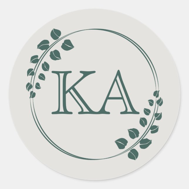 Greenery och Monogram Sticker Runt Klistermärke (Framsida)